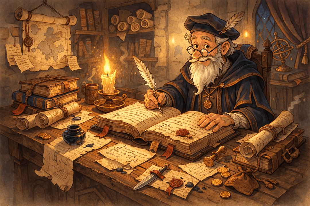 The Chronicler at his desk